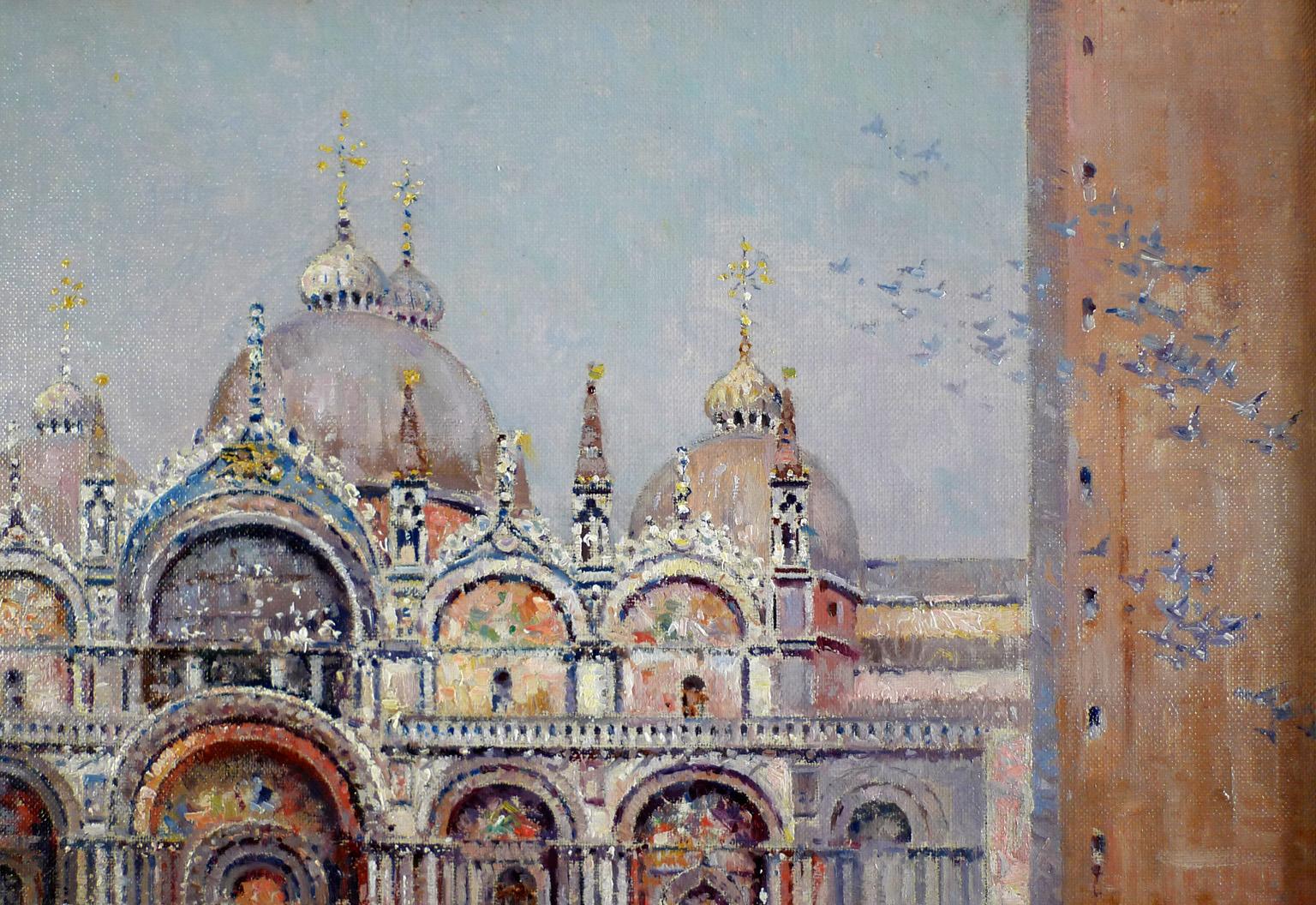„Saint Marks Square“, Ölgemälde auf Leinwand von Antonio Reyna, Venedig, 19. Jahrhundert im Angebot 1