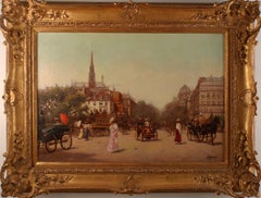Antique "Animated Boulevard, Paris", 19th Century oil on canvas by Gaspar Miró i Lleó