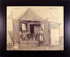 "Casa de lechera", 20th Century mixed media on cardboard by M. Hernández Mompó