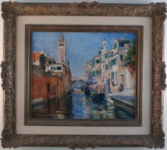 "Venice Canal",  19th Century Oil on Canvas by Spanish Painter Ulpiano Checa