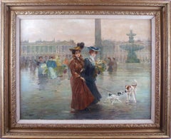 "La Place de la Concorde, Paris"  19th Century oil on canvas by Félix Alarcón