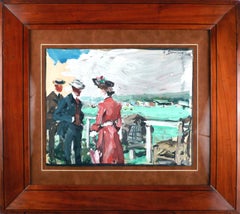 "At The Longchamp Races", Gouache on paper by Spanish Artist Roberto Domingo