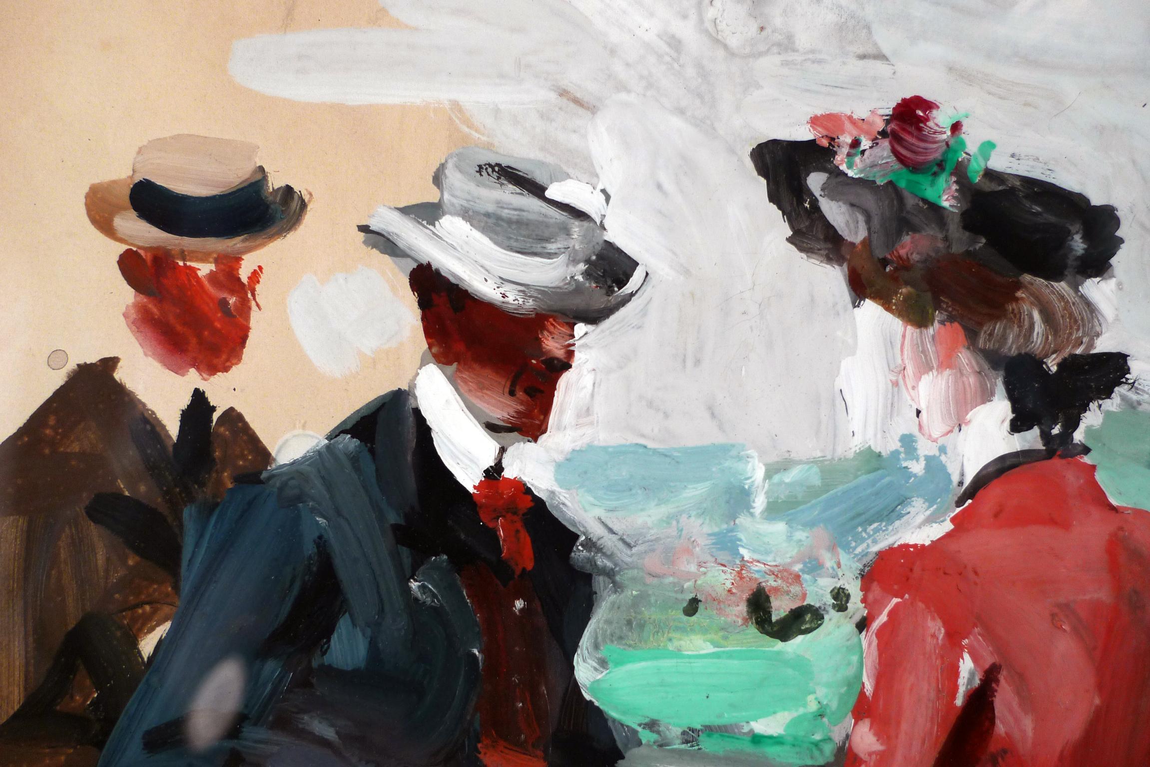 „At The Longchamp Races“, Gouache auf Papier des spanischen Künstlers Roberto Domingo (Post-Impressionismus), Art, von Roberto Domingo Fallola