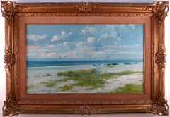 "Boats stranded On The Beach" Early 20th Century Oil on Canvas by Eliseo Meifren