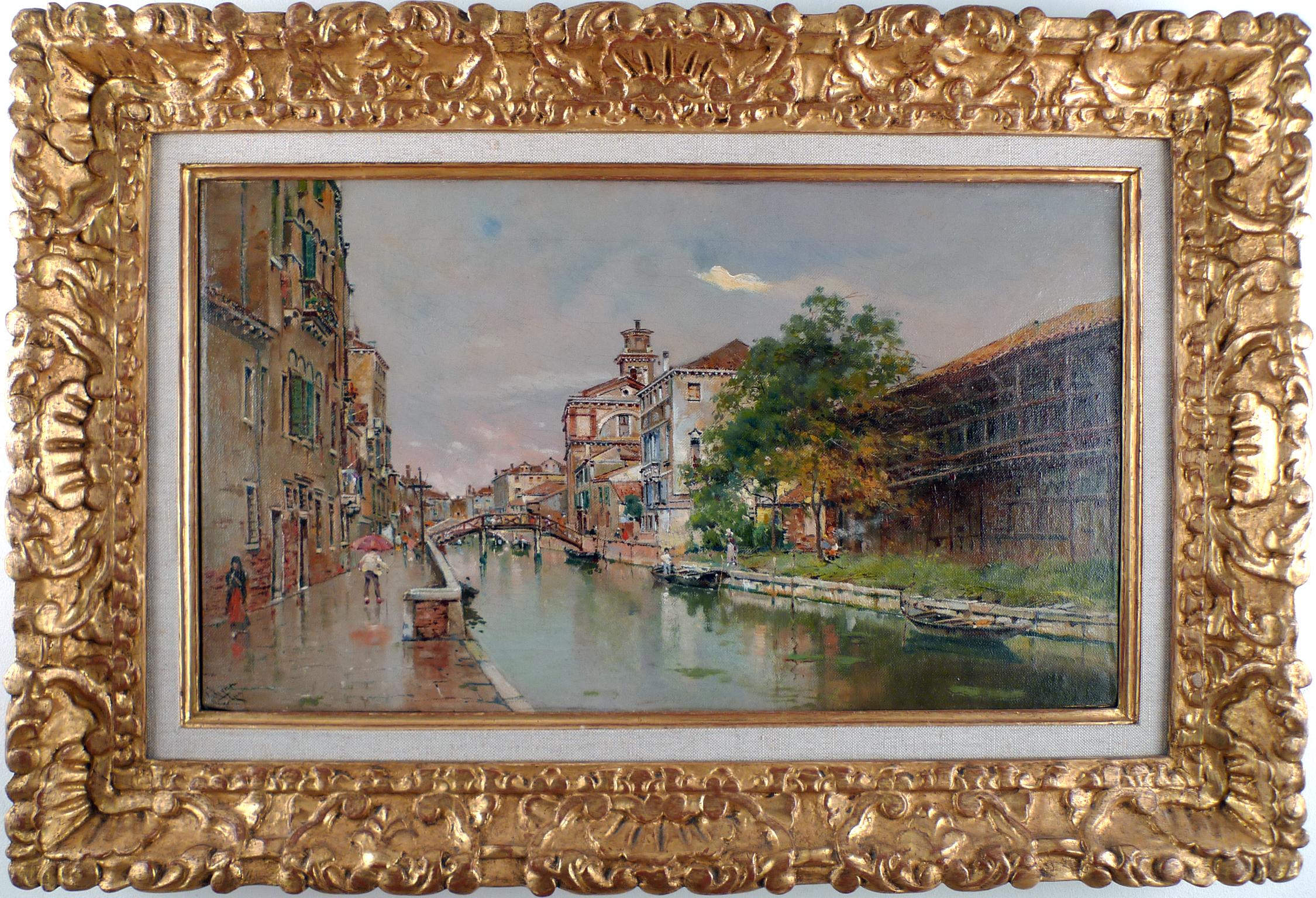 „Venediger Kanal“, Öl auf Leinwand des spanischen Künstlers Antonio Reyna, spätes 19. Jahrhunderts – Painting von Antonio Reyna Manescau
