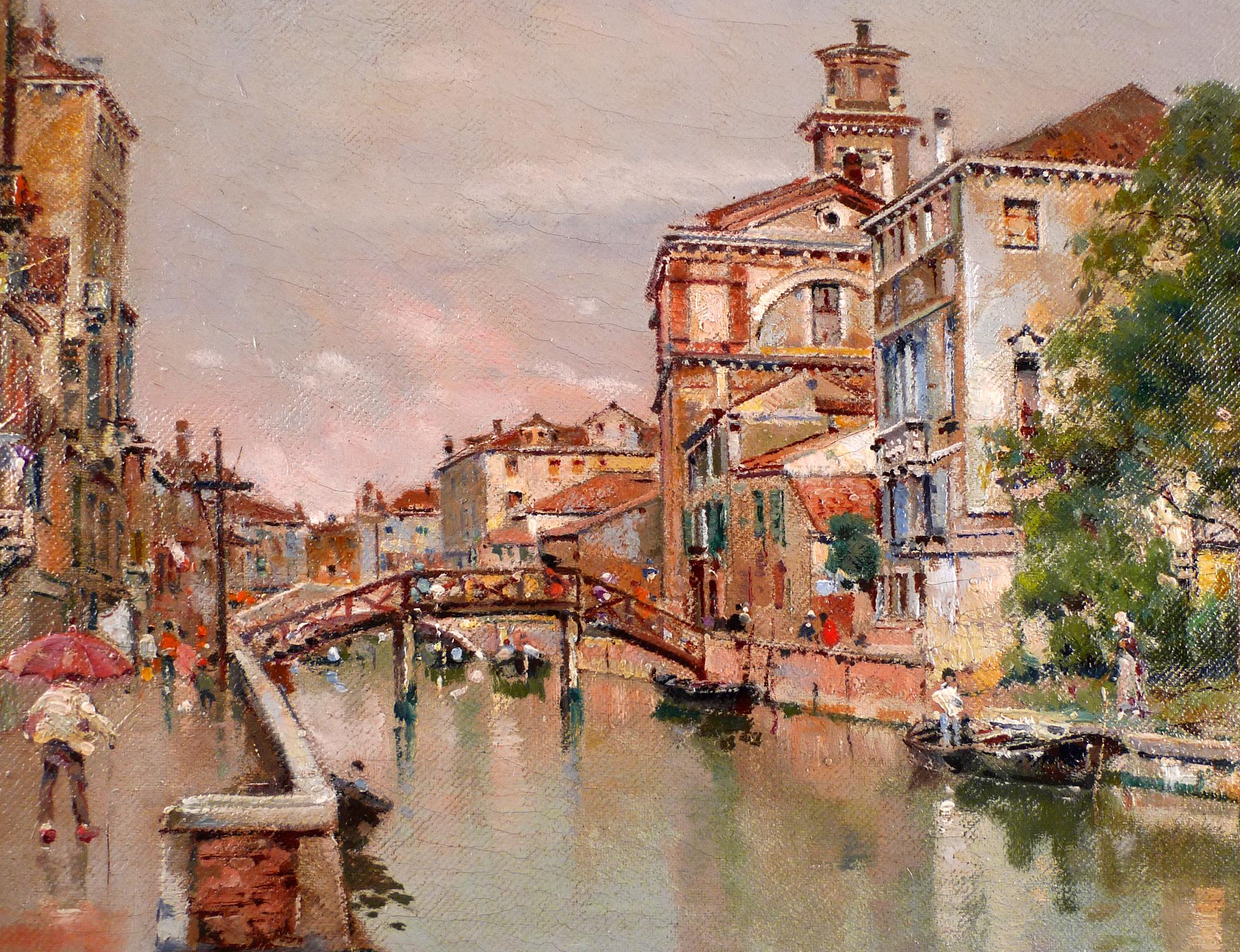 „Venediger Kanal“, Öl auf Leinwand des spanischen Künstlers Antonio Reyna, spätes 19. Jahrhunderts (Braun), Landscape Painting, von Antonio Reyna Manescau