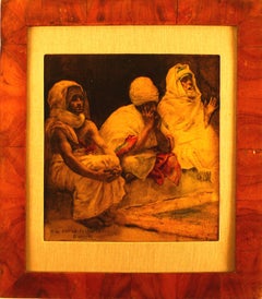 "The Prayer", 19th Century Watercolor of Three Men Praying by José Gallegos