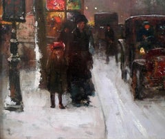 "Boulevard de la Madeleine on a Snowy Day", Oil on Canvas by Édouard Cortès