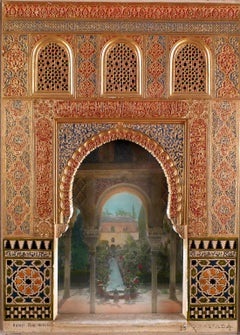 "Alhambra Facade Model", Early 20th Century Polychromed Stucco Plaque by R. Rus