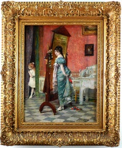 "Jugando al escondite", Siglo XIX Óleo sobre tabla de Vicente Palmaroli, español