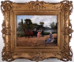 "Carriage Ride by The River", 19th Century Oil on Canvas by Francisco Miralles