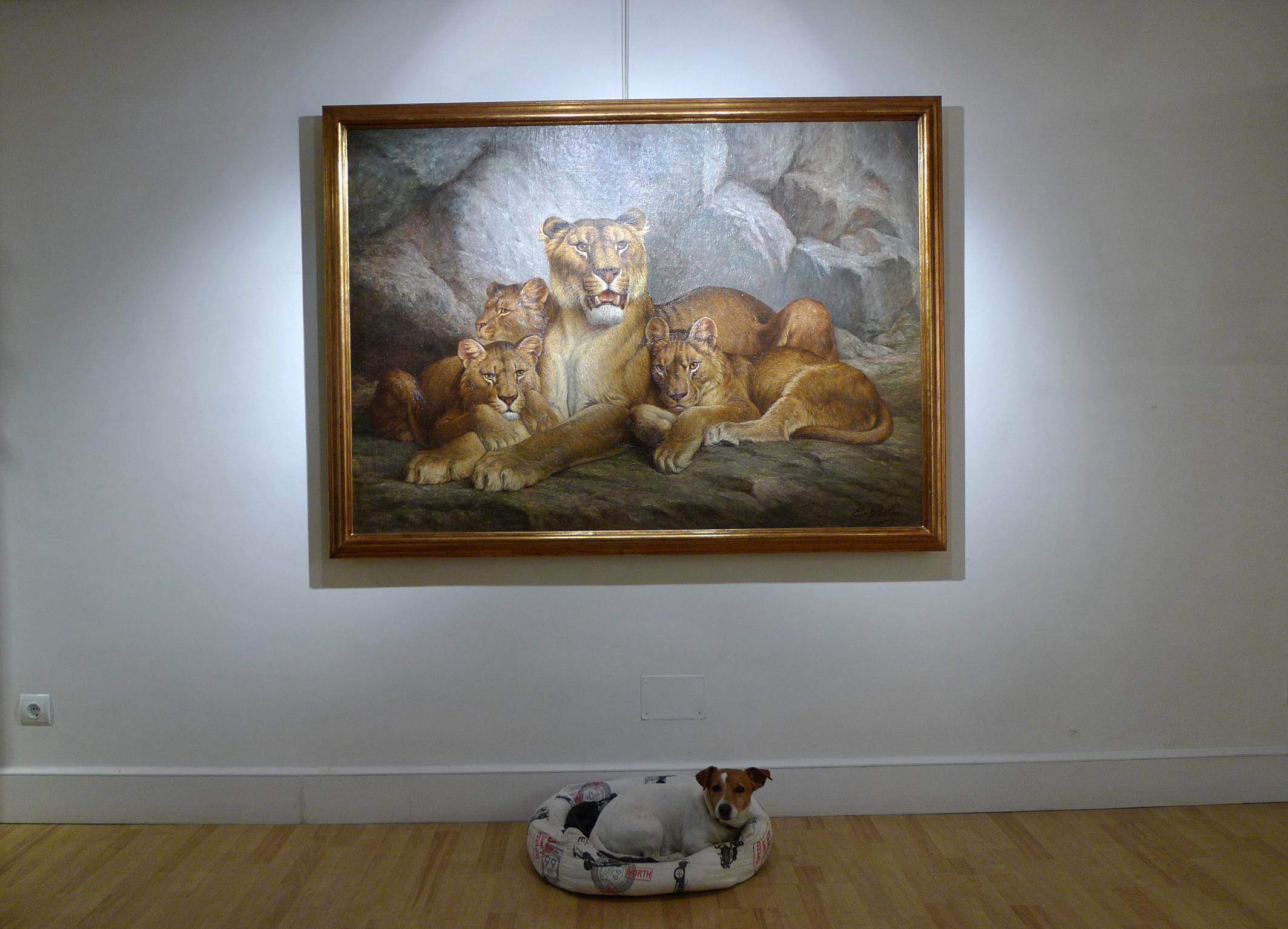 „Lioness and Cubs“, Öl auf Leinwand von der französischen Künstlerin Eugne Relin, 19. Jahrhundert im Angebot 4