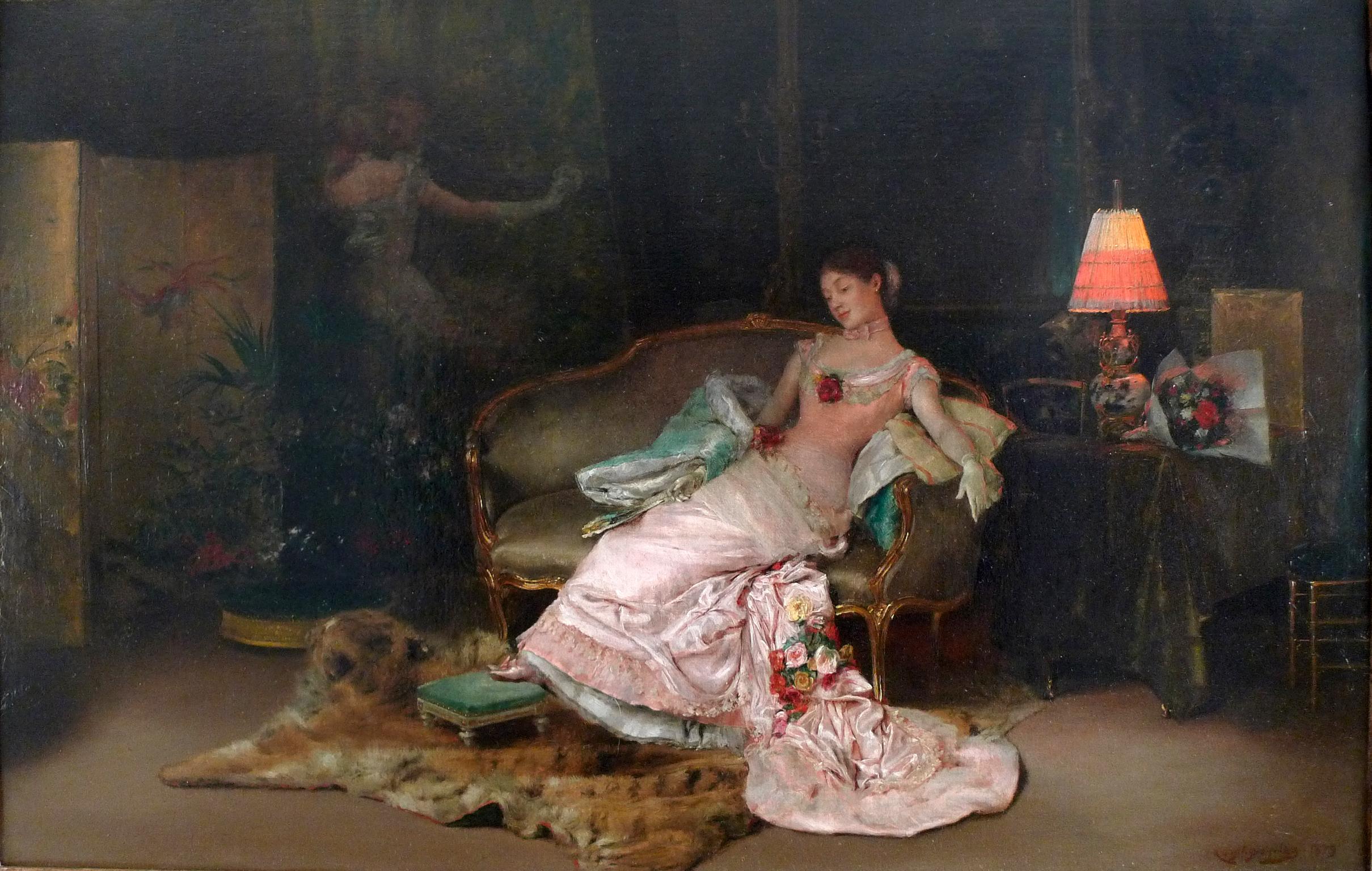 « A Reverie During The Ball », huile sur toile du XIXe siècle de Rogelio Egusquiza - Painting de Rogelio de Egusquiza y Barrena