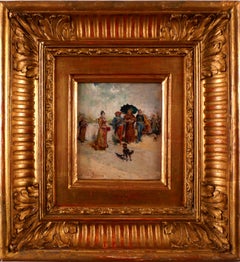 "Walk in the garden", 19th Century Oil on Panel by Luis Jiménez Aranda
