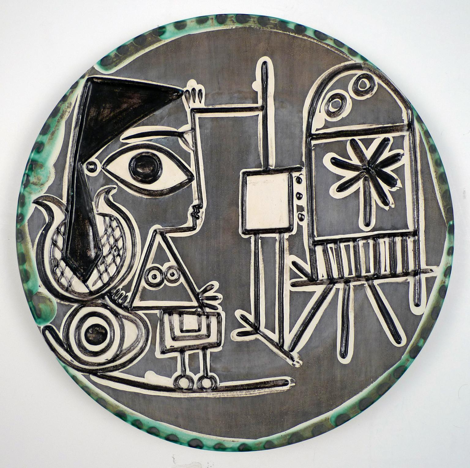Jacqueline au Chevalet, 1956. Ceramic Dish Stamped Madoura Plein Feu by Picasso - Art by Pablo Picasso