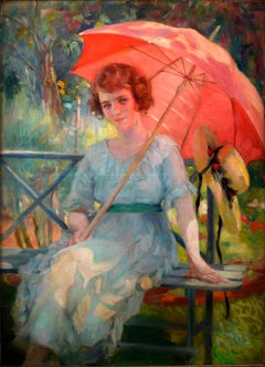 "Under the Parasol", 20th Century Oil on Canvas Attributed to Laureano Barrau