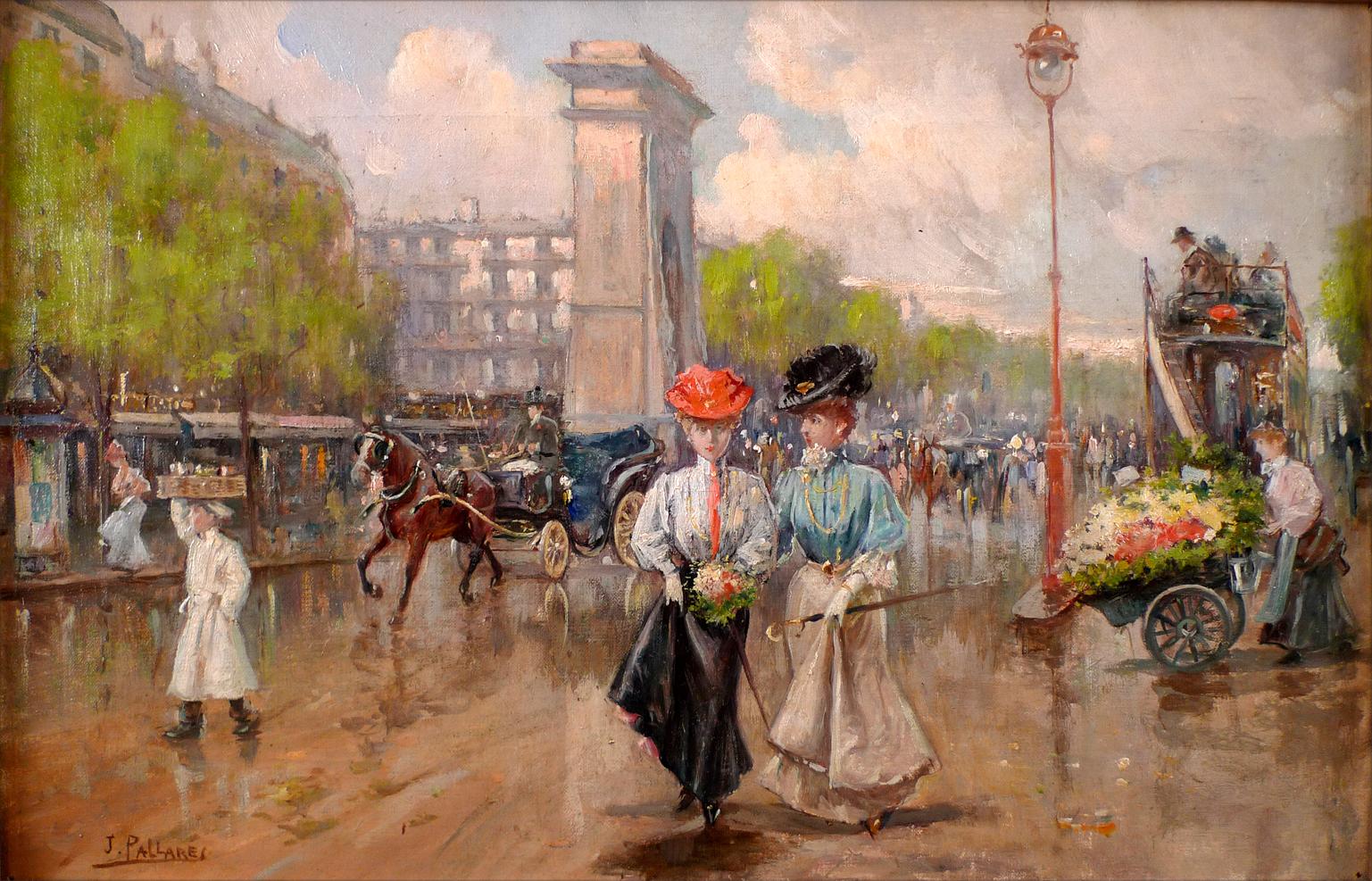 „Porte Saint-Denis, Paris“, Öl auf Leinwand, frühes 20. Jahrhundert, von Joaqun Pallares – Painting von Joaquín Pallarés Allustante