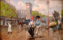 "Porte Saint-Denis, Paris", Early 20th Century Oil on Canvas by Joaquín Pallares