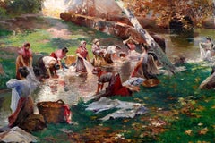 "The Washerwomen" 1910, huile sur panneau d'acajou de Manuel García y Rodríguez
