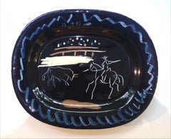 Vintage Corrida Sur Fond Noir (AR 198),Ceramic Stamped Madoura Plein Feu/Edition Picasso