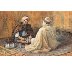 George Quartus Pine Talbot Un cuadro en acuarela "Chai y ajedrez"