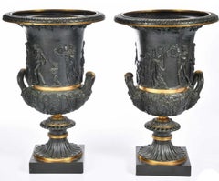 Neoklassizistische Bronzeurnen aus Bronze mit Bacchus-Motiv, Paar