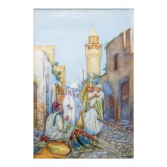 Orientalist Watercolor Painting a Carpet Merchant by Eugene Louis Lami