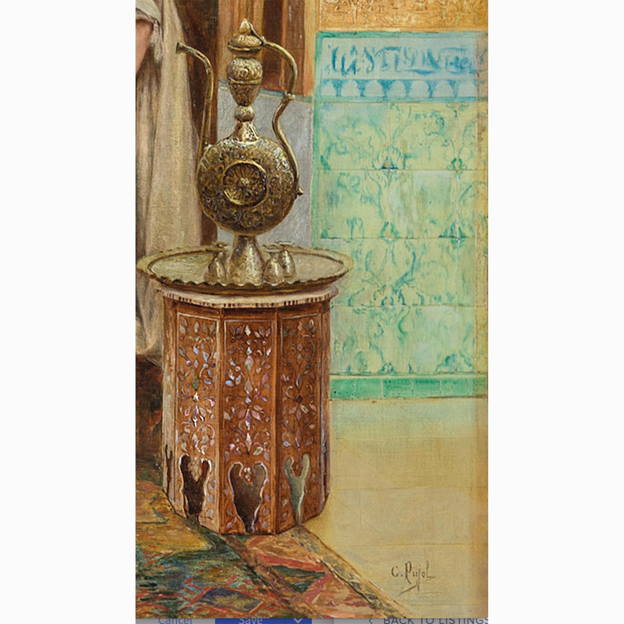 Artistics : Clemente Pujol de Guastavino (1850-1905)

Origine : Espagnol

Signature : signé C.I.C. (en bas à droite)

Support : huile sur toile

Dimension : 25 1/2 in x 19 3/4 in.   Encadré 34 par 28¼ po ; 86,5 par 72 cm