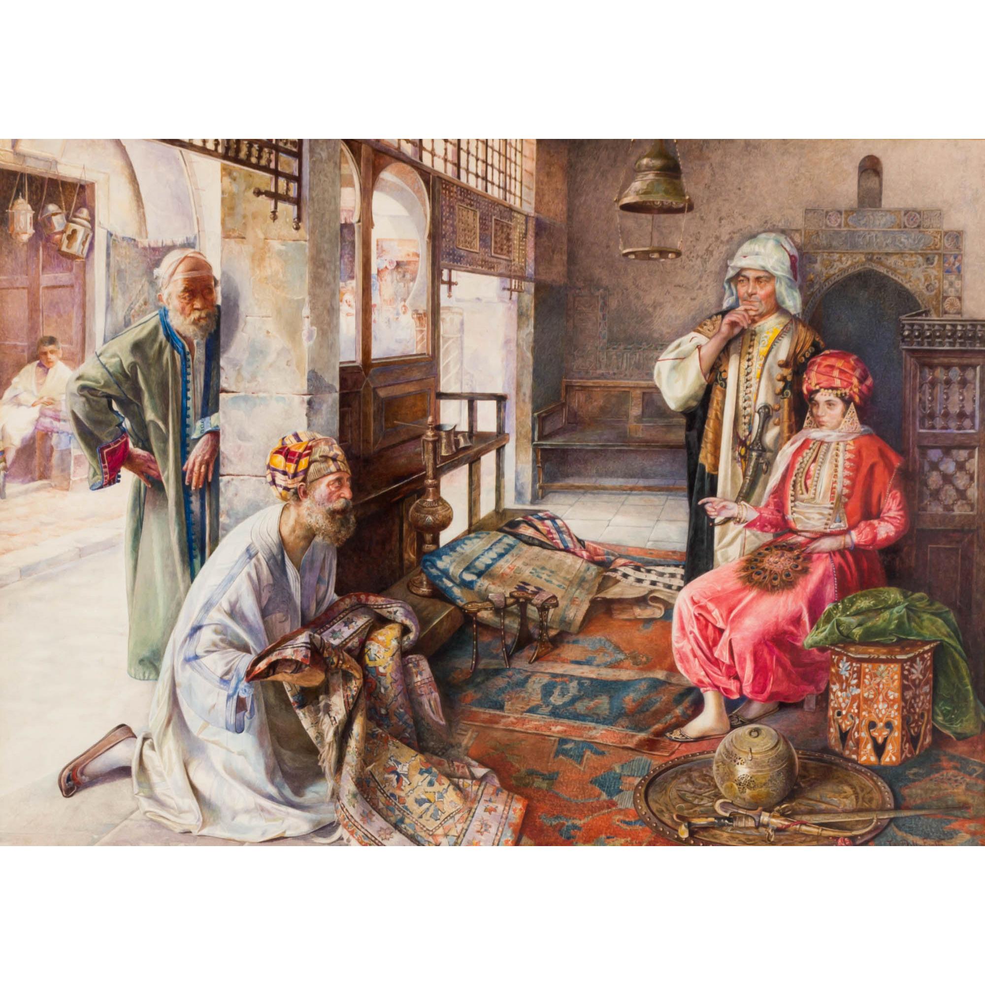 Early 20th C. Watercolor and Pencil Orientalist by Tito Della Fralte