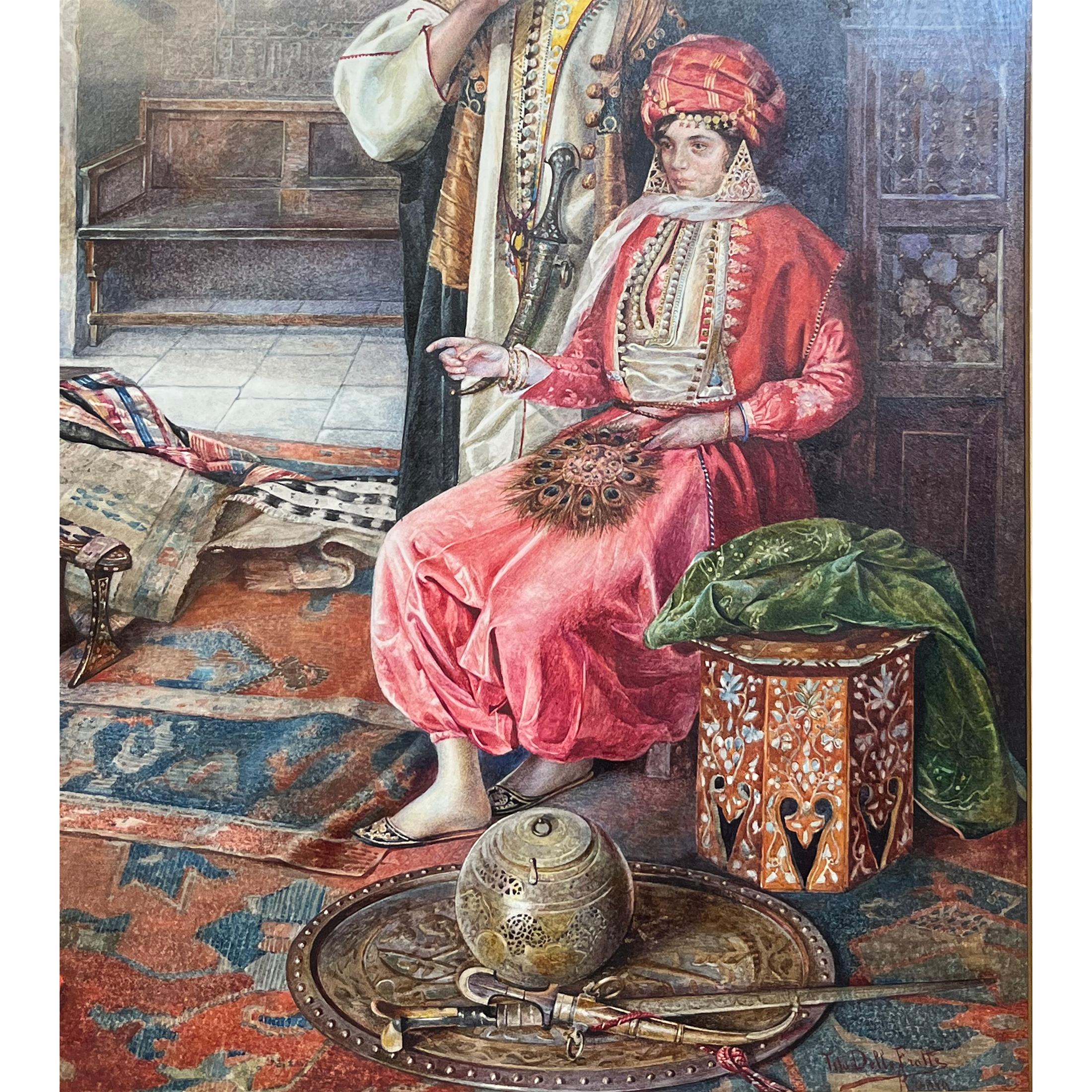 Early 20th C. Watercolor and Pencil Orientalist by Tito Della Fralte For Sale 2
