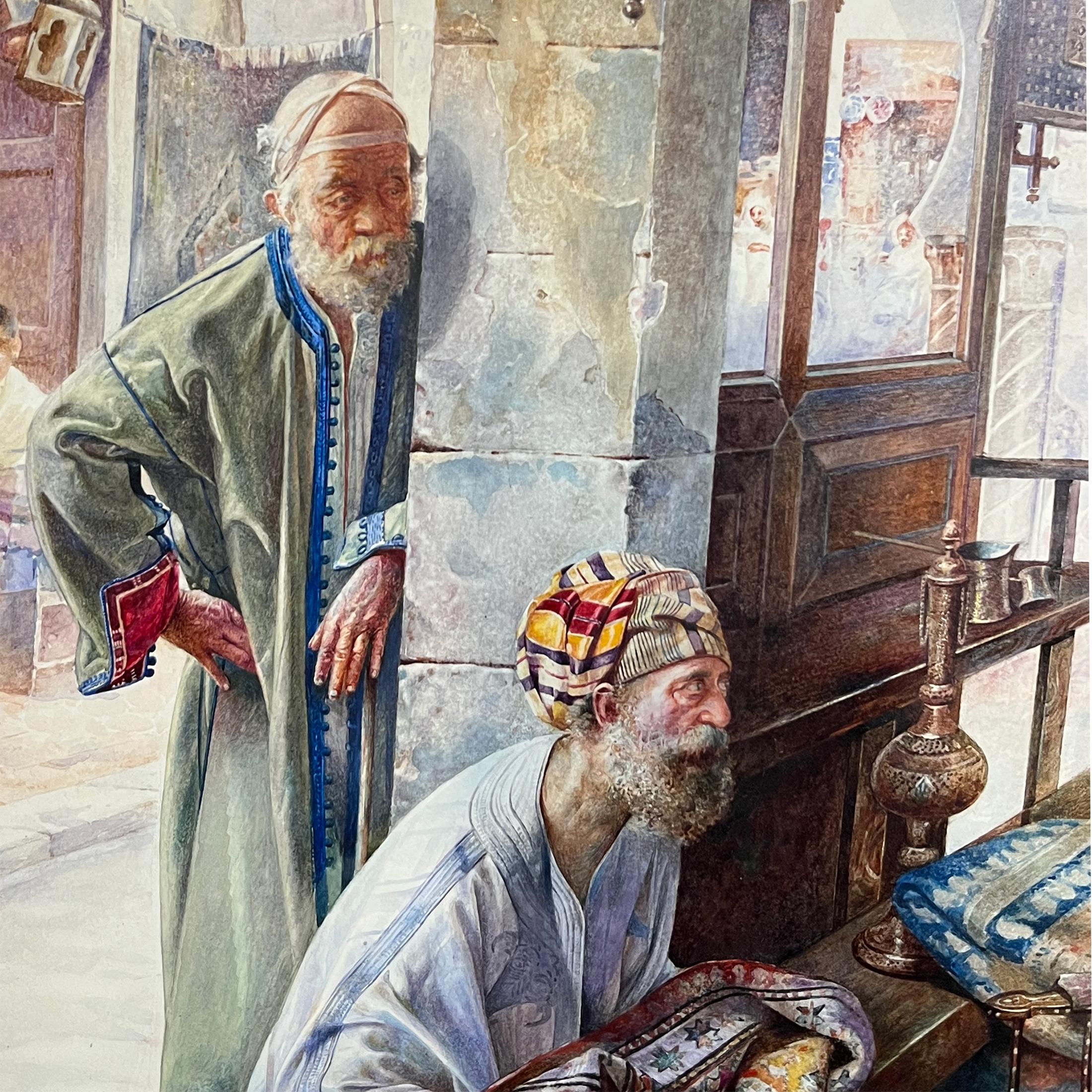 Tito Della Fralte Orientalisches Aquarell The Seidenteppich . (Braun), Figurative Art, von Tito Della Fralte (20th C.)