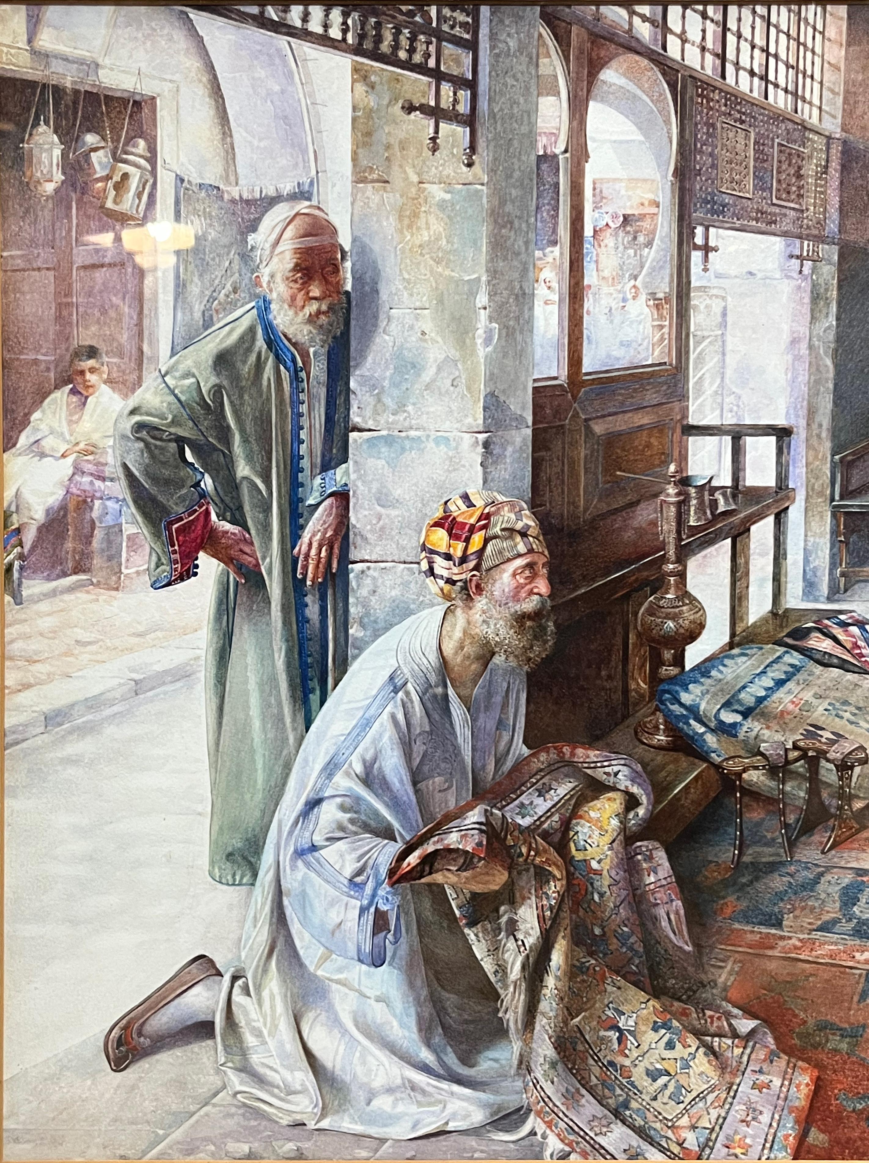 Orientalistisches Aquarell und Bleistift des frühen 20. Jahrhunderts von Tito Della Fralte – Art von Tito Della Fralte (20th C.)