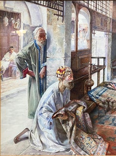 Tito Della Fralte Orientalist Watercolor The silk Rug .