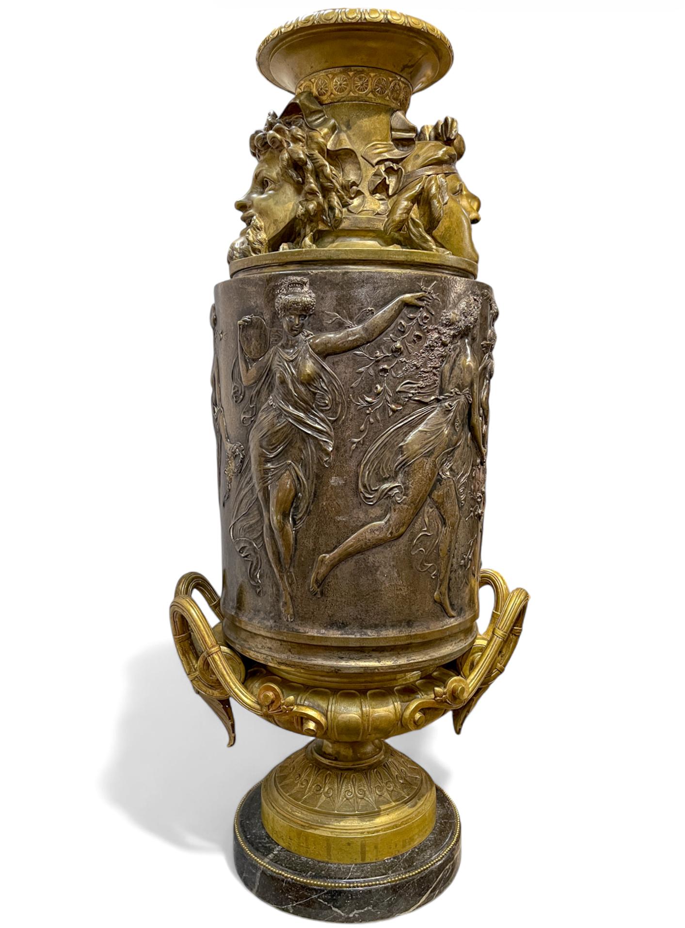 Large Neoclassical French Gilt and Silvered Bronze Vase For Sale 4
