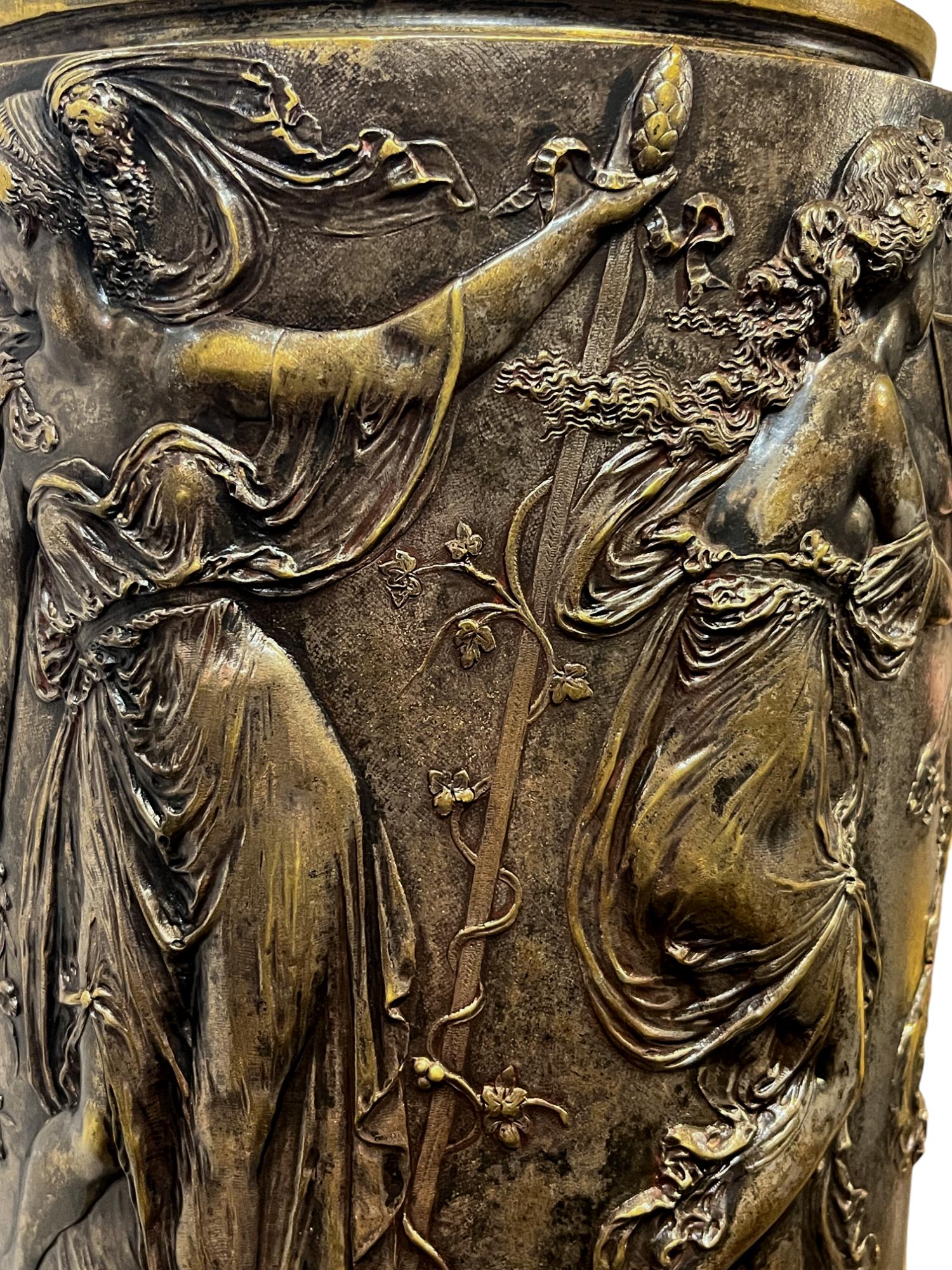 Large Neoclassical French Gilt and Silvered Bronze Vase For Sale 2
