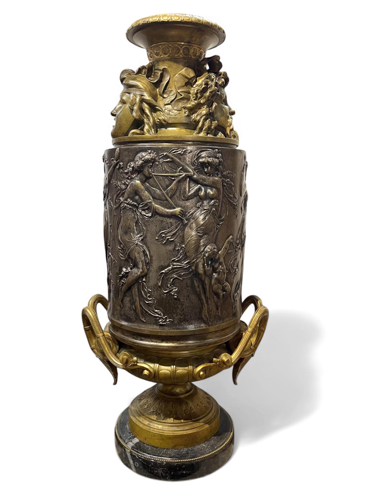 Large Neoclassical French Gilt and Silvered Bronze Vase For Sale 5