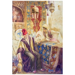 Orientalist Watercolor Painting of A Merchant by Amedeo Simonetti
