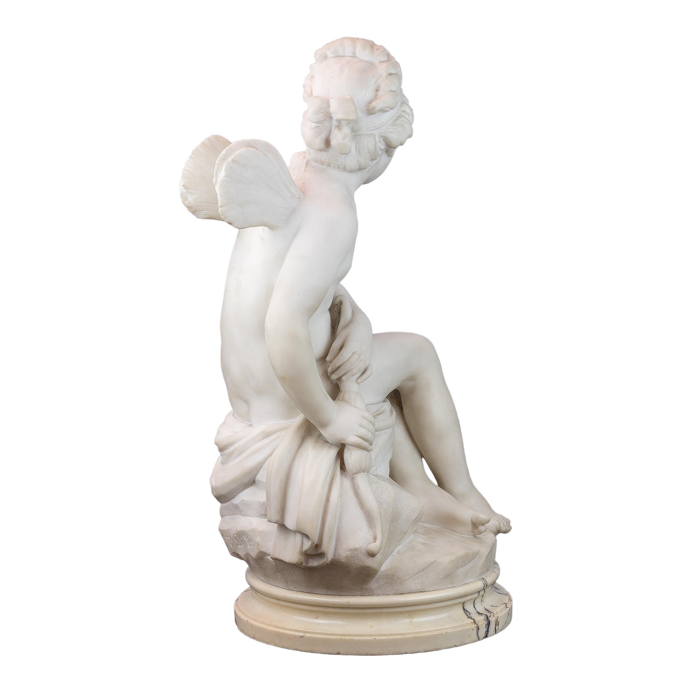 Scultura in marmo Statua di Ninfa alata - Figurative Sculpture Grigio di E. DeCori (19th C.)