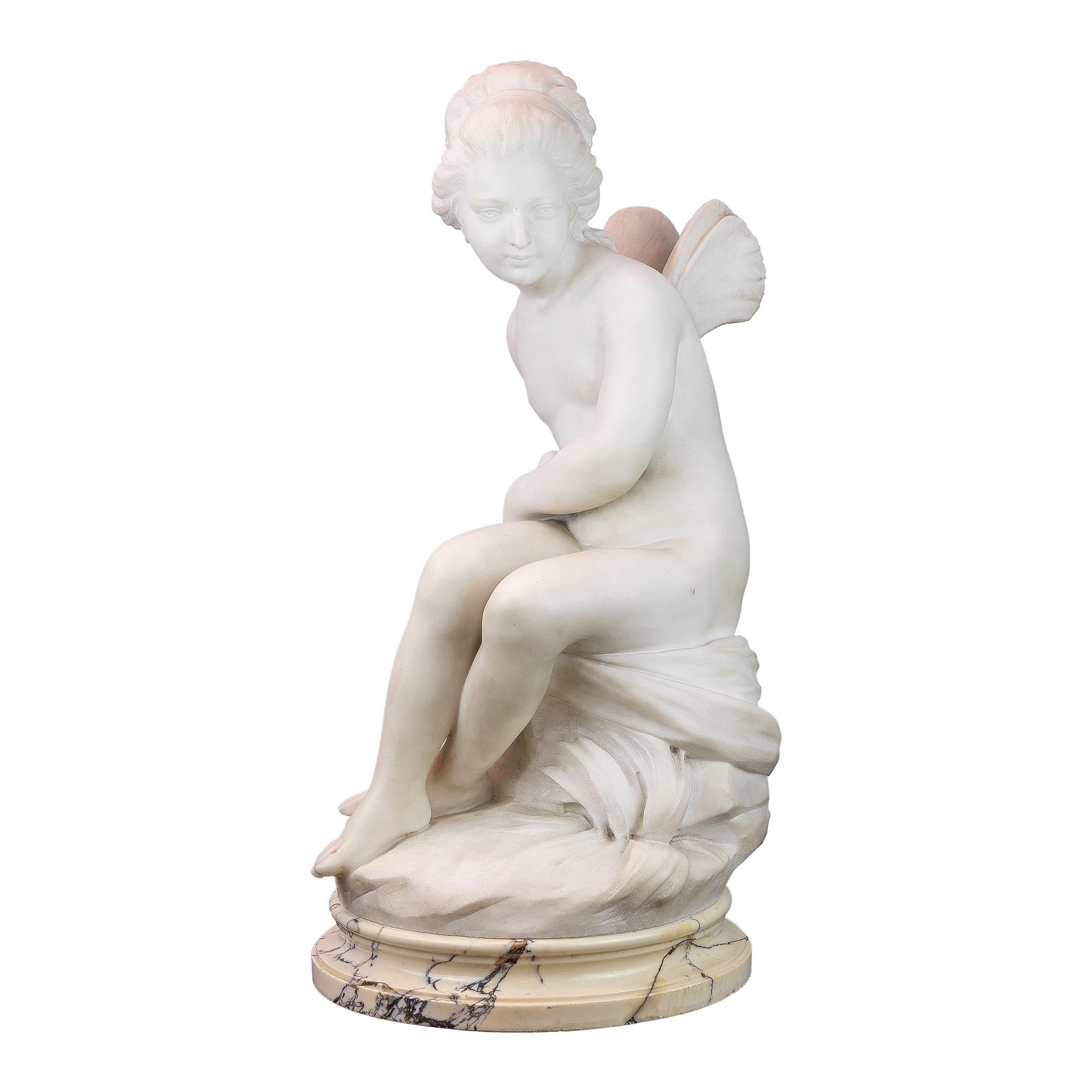 E. DeCori (19th C.) Figurative Sculpture - Marble Sculpture Statue of a Winged Nymph