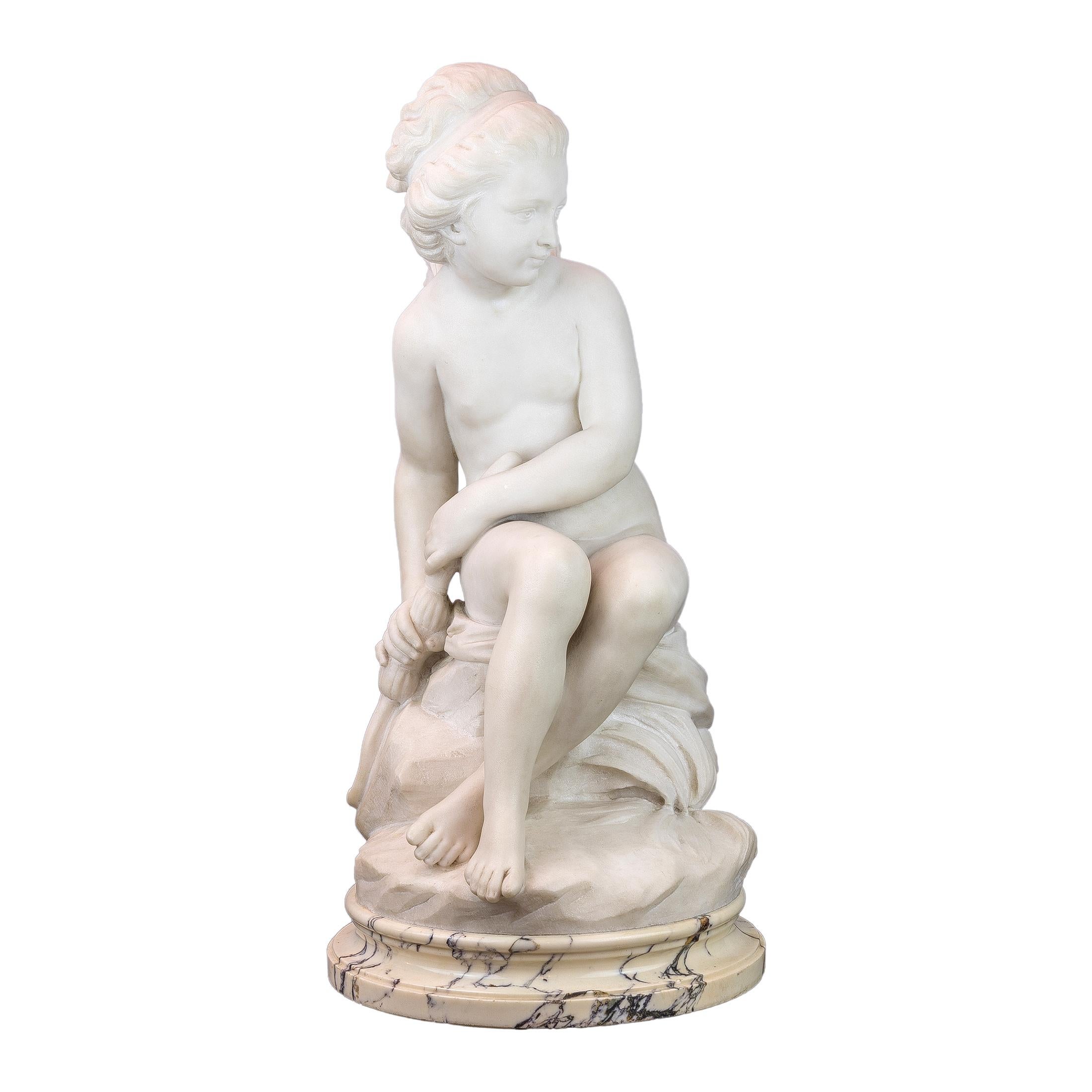Scultura in marmo Statua di Ninfa alata - Sculpture di E. DeCori (19th C.)