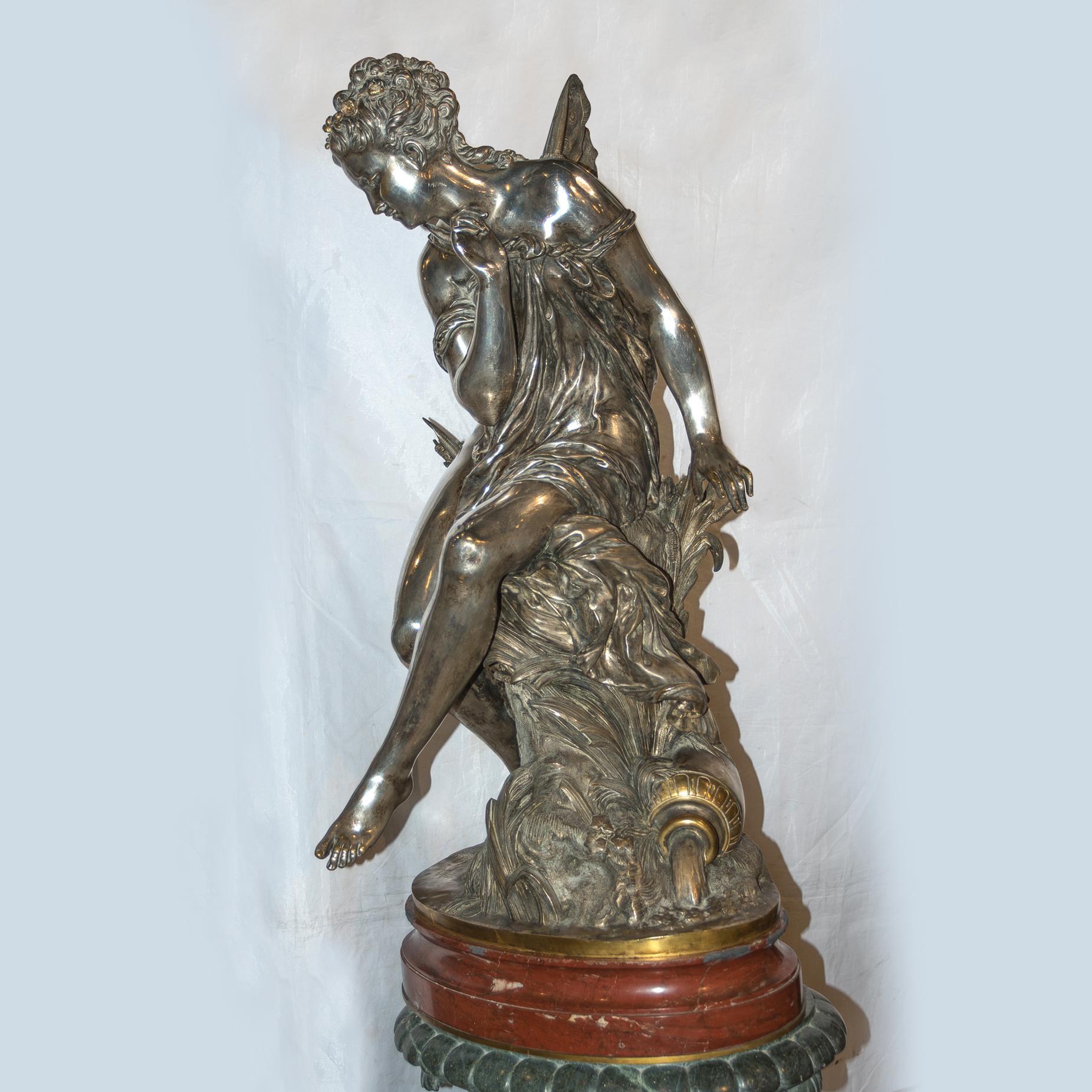 Silvered Bronze Figure of Psyche - Sculpture by Mathurin Moreau