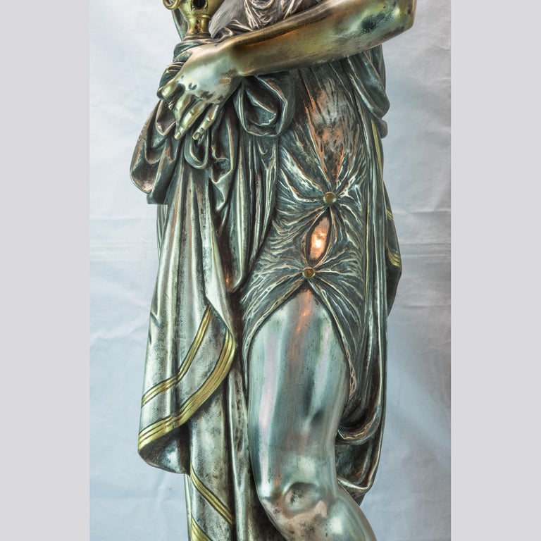 Silvered Figural Bacchante Torcheres For Sale 3