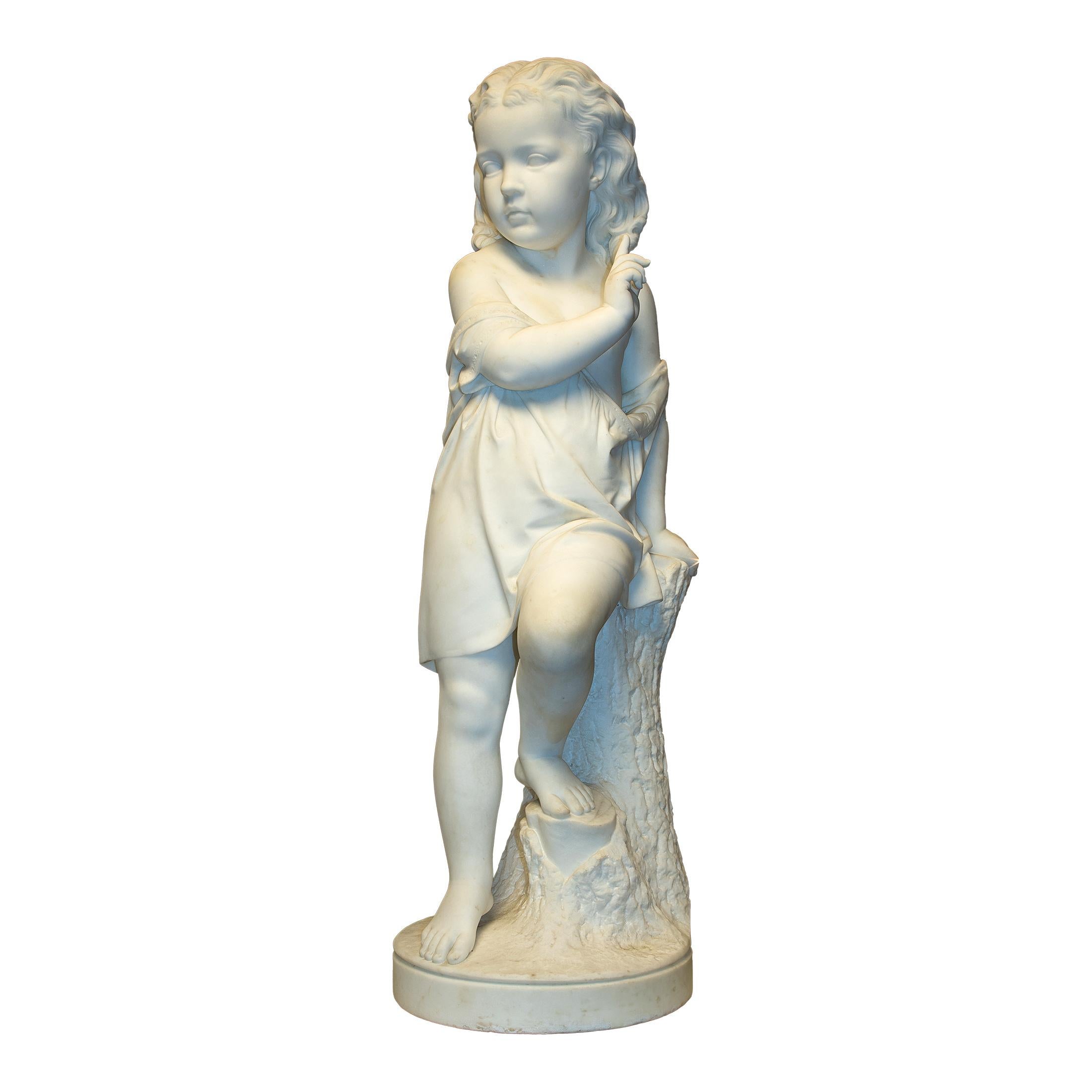 Francis John Williamson Figurative Sculpture - White Marble Sculpture Statue of a Girl by Francis Williamson