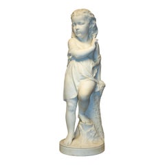 White Marble Sculpture Statue of a Girl by Francis Williamson