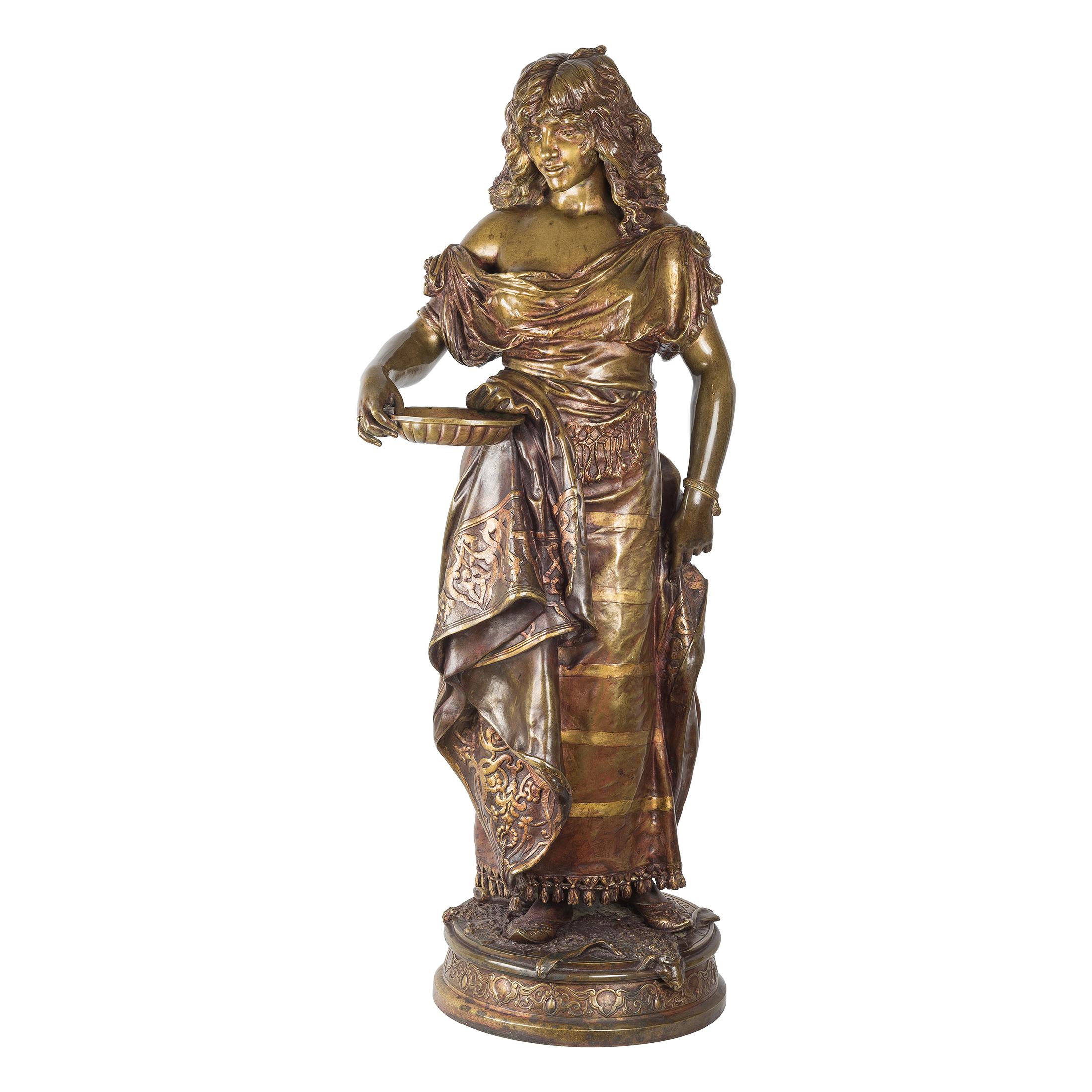 Figurative Sculpture di Adrien-Etienne Gaudez - Un bel bronzo patinato di Adrien Gaudez raffigurante una donna gitana