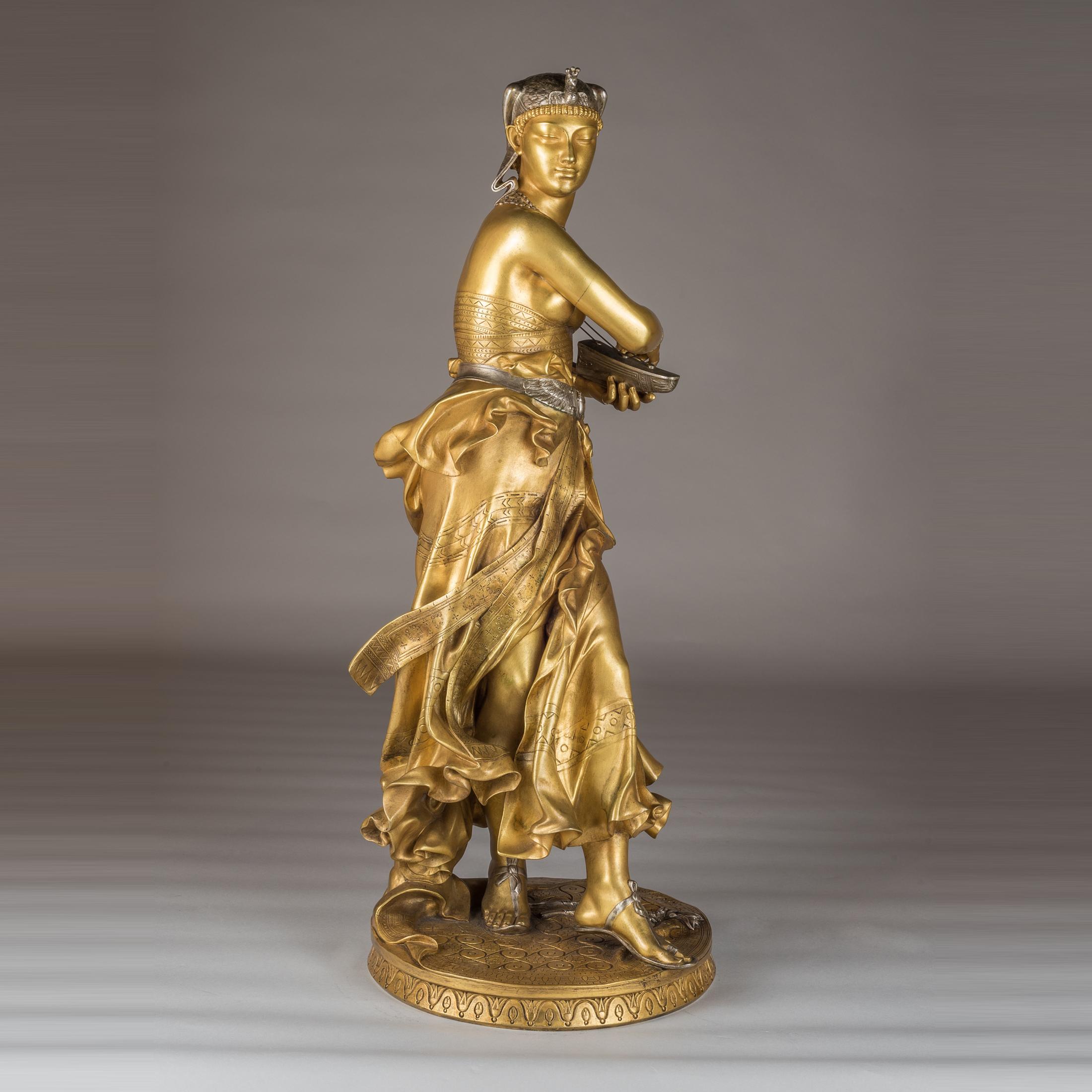 Escultura en bronce dorado de una bailarina egipcia de Falguiere - Figurative Sculpture Oro de Jean-Joseph Alexandre Falguiere