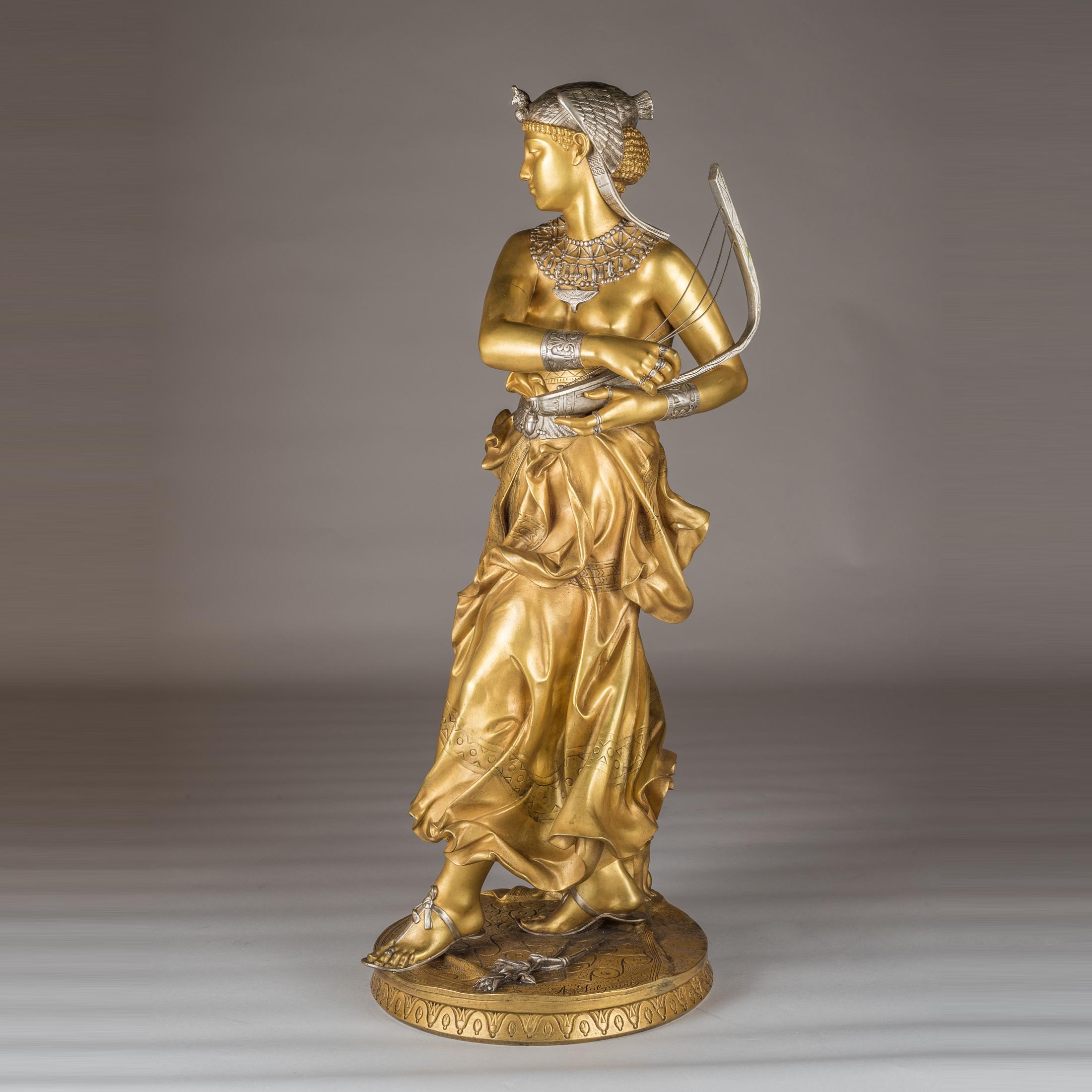 Escultura en bronce dorado de una bailarina egipcia de Falguiere - Sculpture de Jean-Joseph Alexandre Falguiere