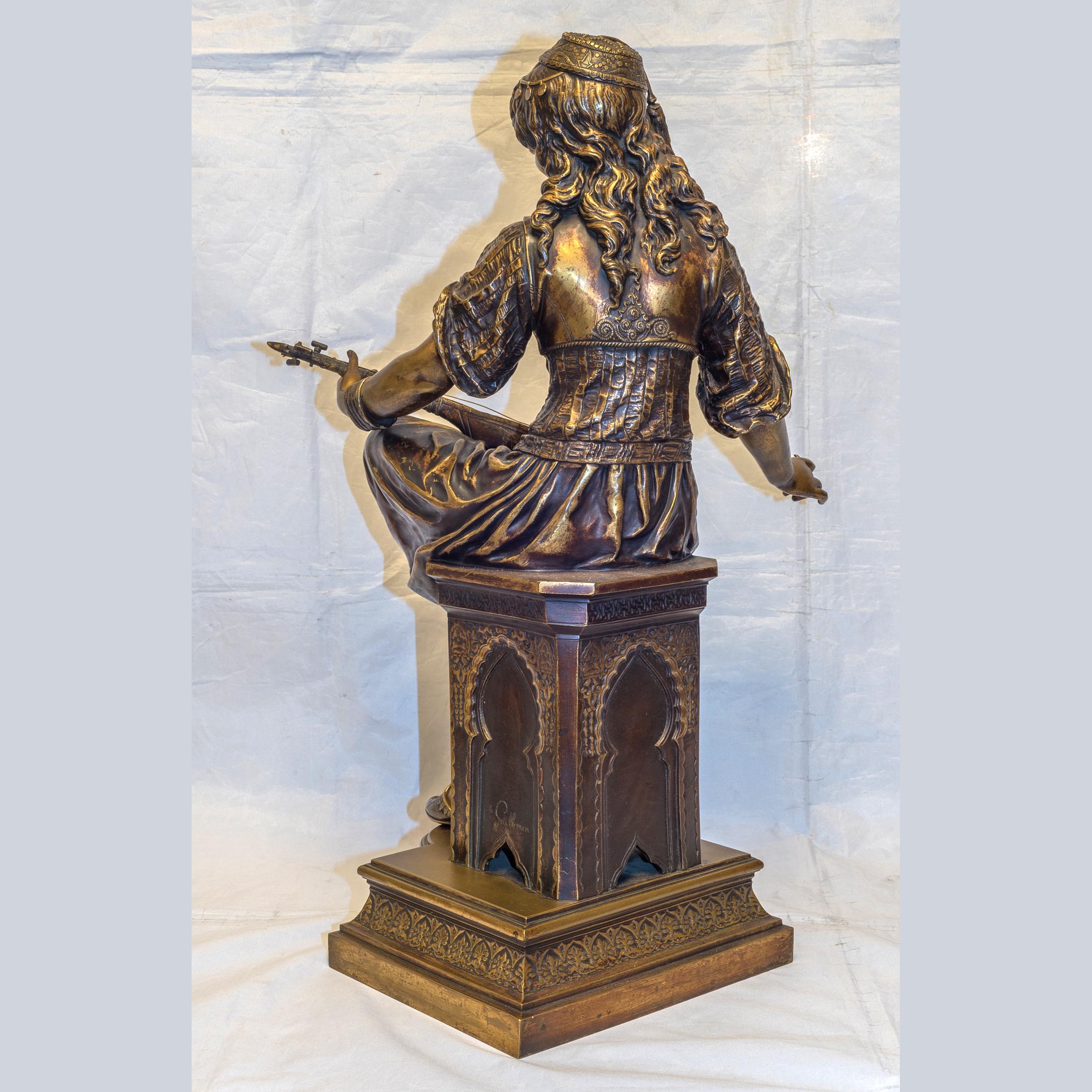 Pair of Gilt Bronze Sculpture of Female Gypsies - Gold Figurative Sculpture by Émile-Coriolan-Hippolyte Guillemin