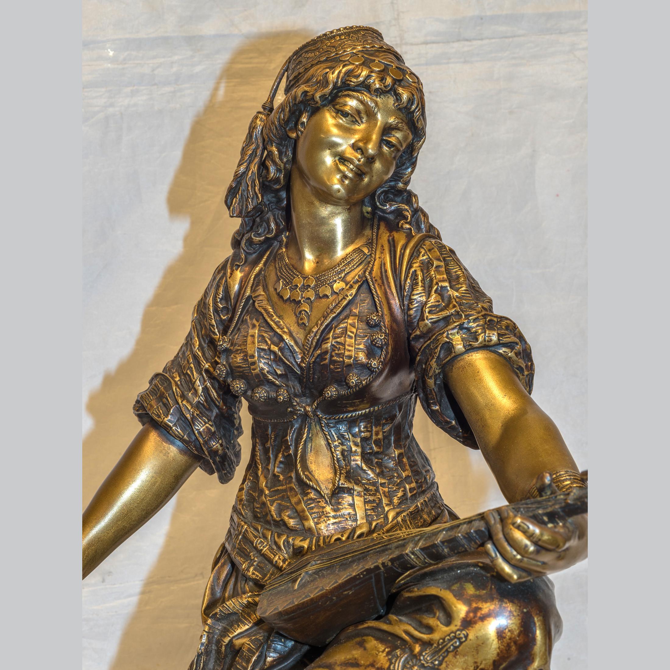Pair of Gilt Bronze Sculpture of Female Gypsies For Sale 1