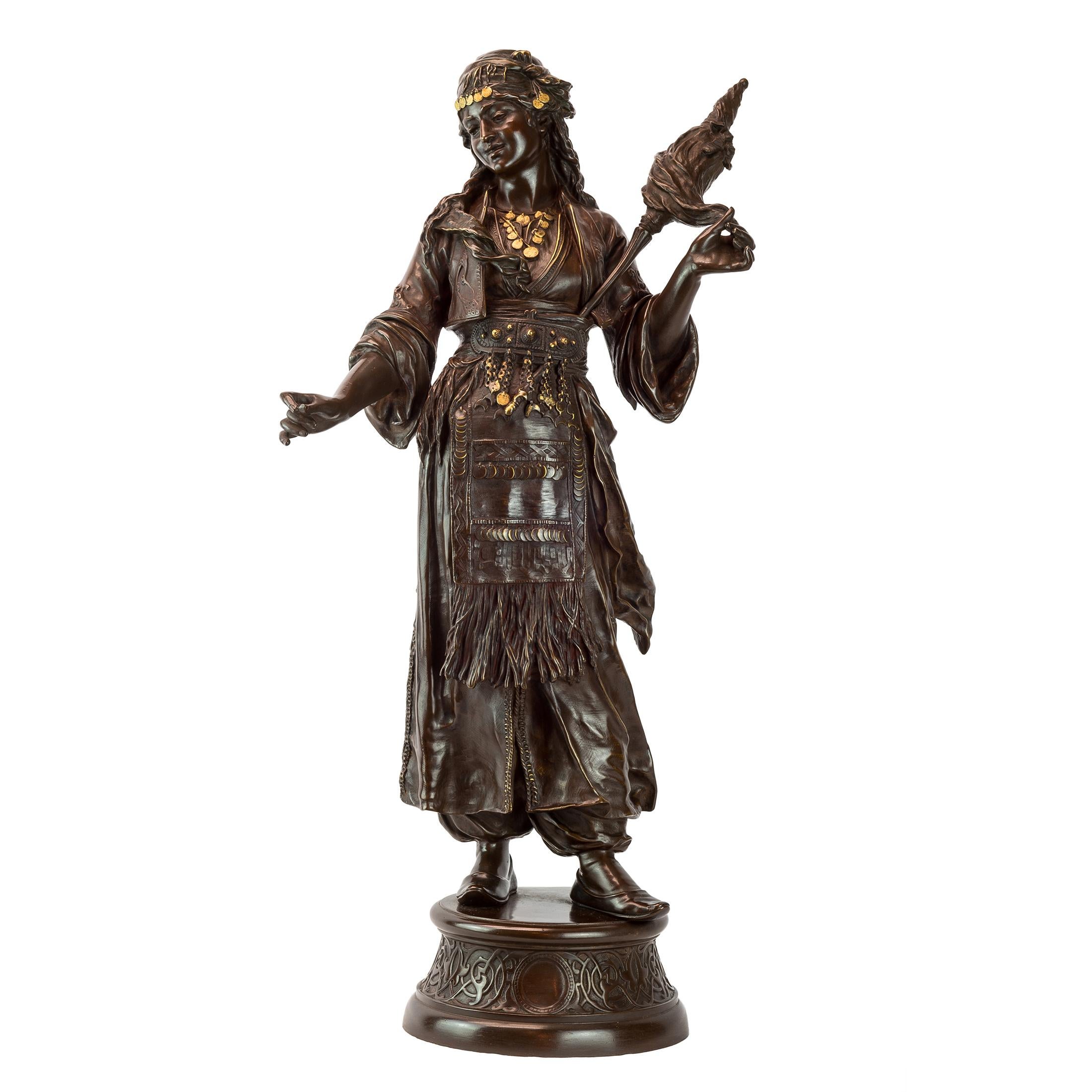 Émile-Coriolan-Hippolyte Guillemin Figurative Sculpture - A Fine Émile Guillemin Patinated Bronze Statue of a  Dancing Female Gypsy